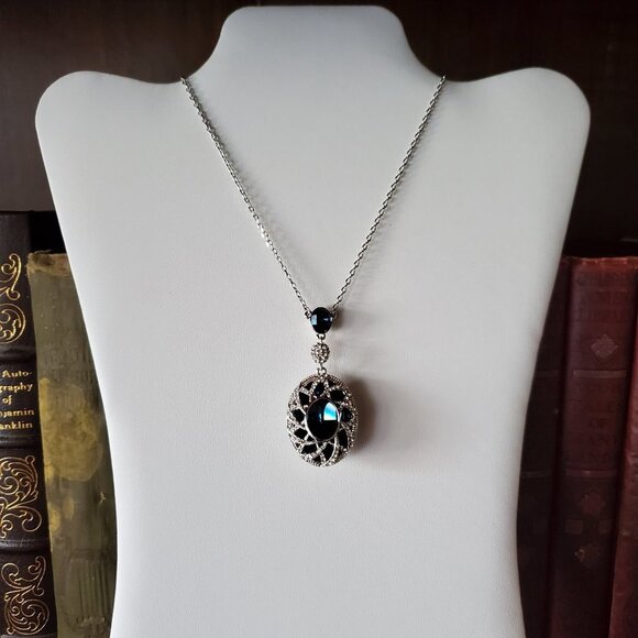 Stellux Sapphire Blue CZ Platinum Plated Necklace - Picture 9 of 10